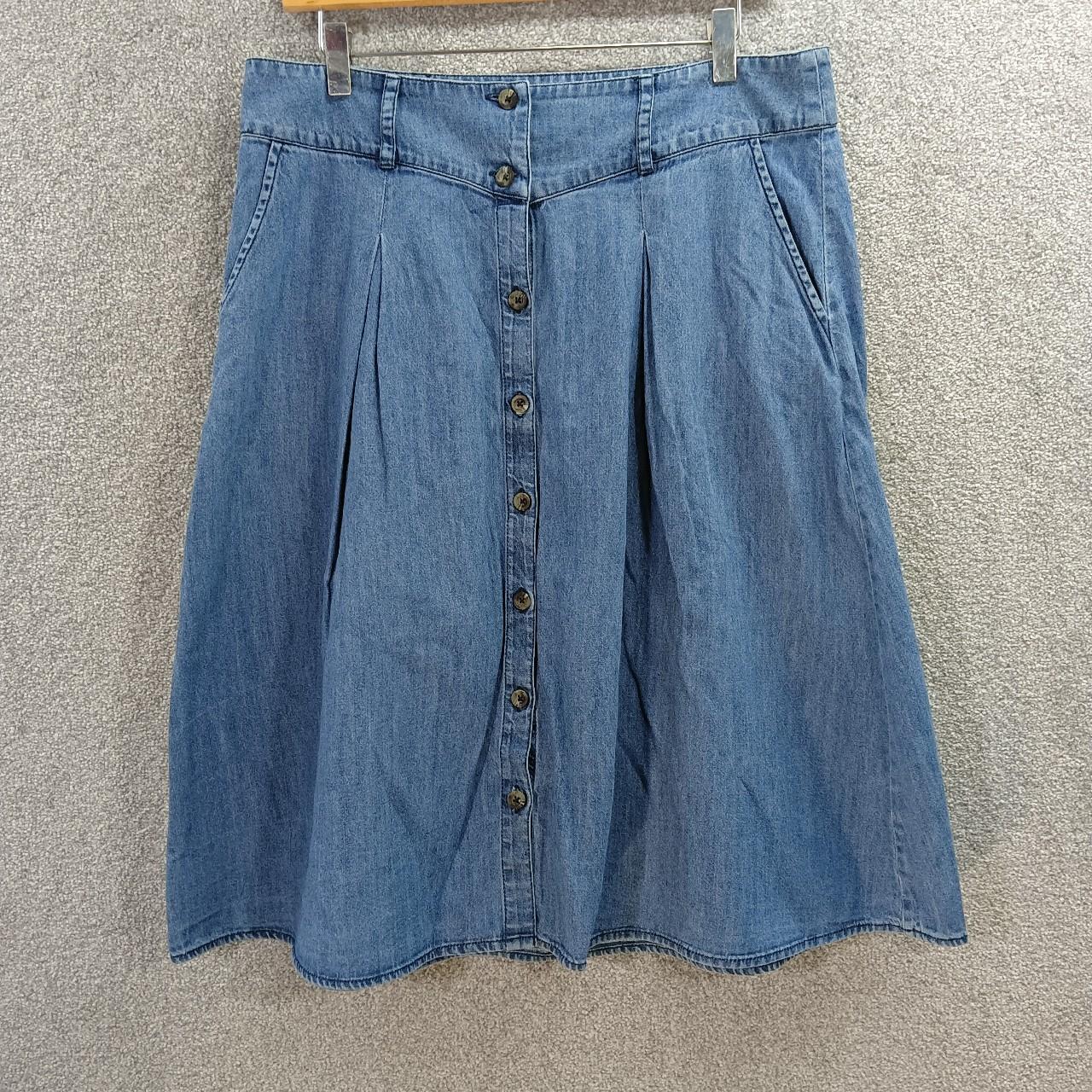 TU BLUE DENIM MIDI SKIRT Y2K ALINE PLEAT FLARE... Depop