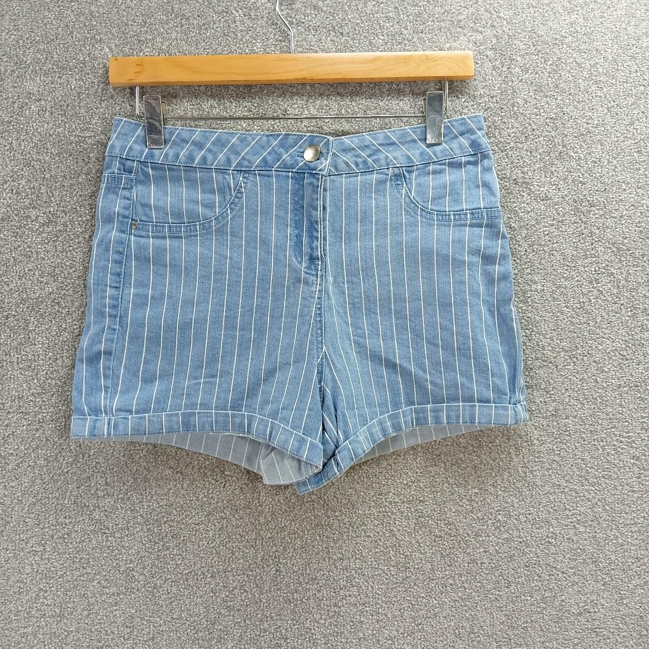 BLUE WHITE STRIPE DENIM SHORTS HOTPANTS HIGH WAIST... Depop