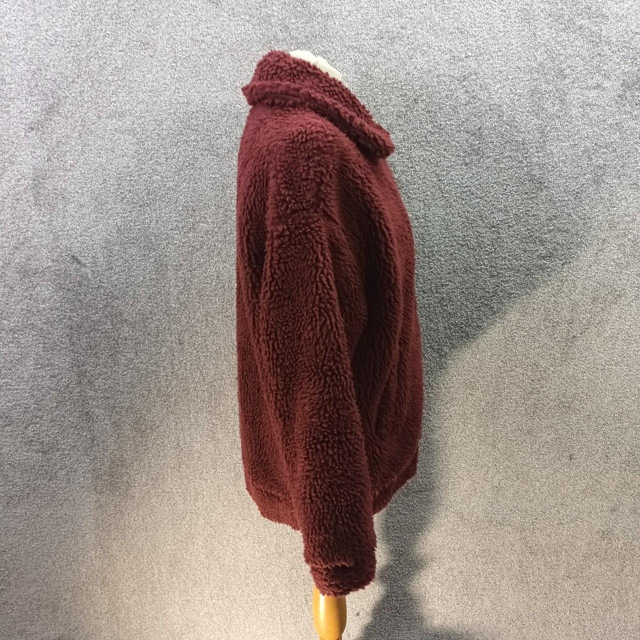 NEW LOOK BURGUNDY WOOLY JACKET BORG FAUX FUR THICK... - Depop