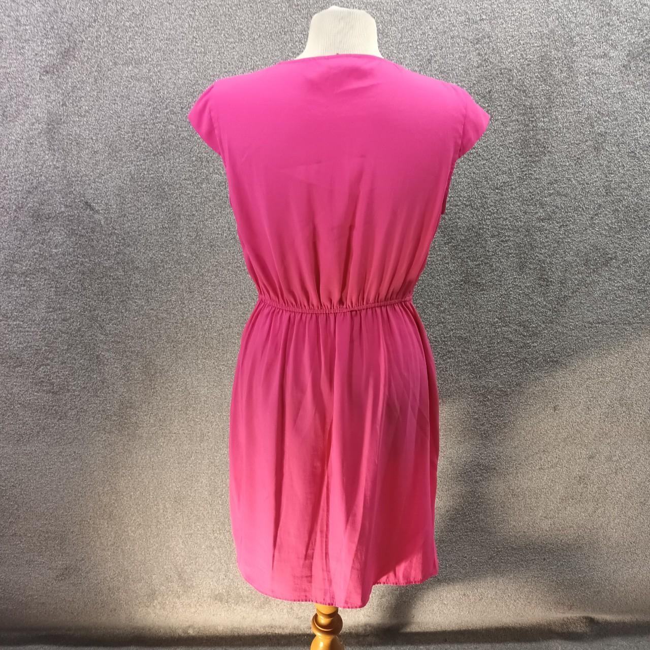H&M NEON PINK MINI DRESS SHORT SLEEVE PLEAT GOLD ZIP... Depop