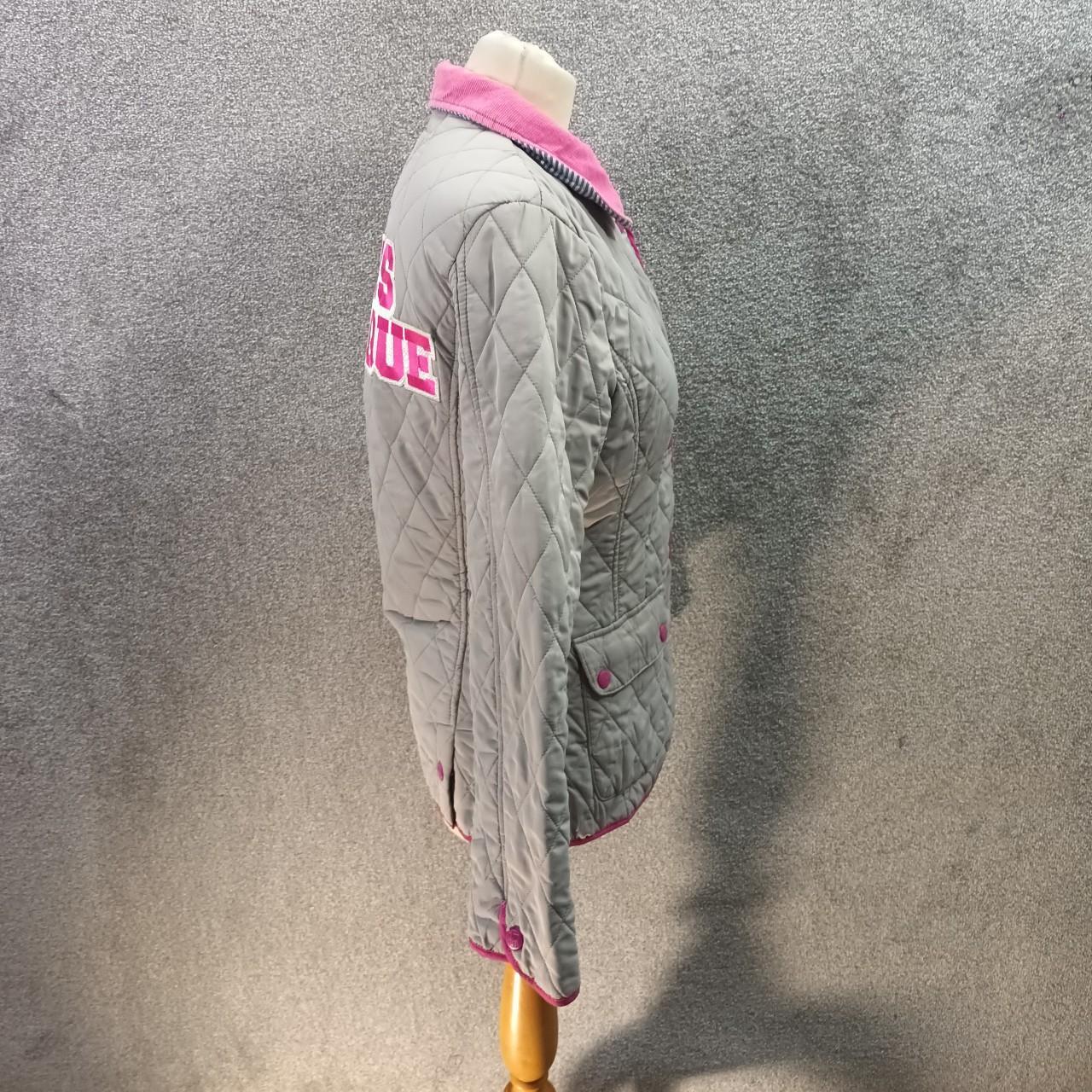PAULS BOUTIQUE GREY PINK COAT QUILTED FARMER LOGO... Depop