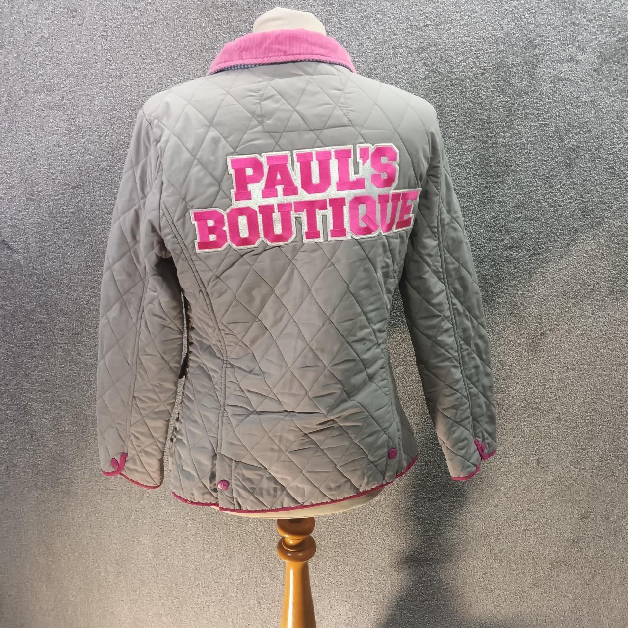 PAULS BOUTIQUE GREY PINK COAT QUILTED FARMER LOGO... Depop