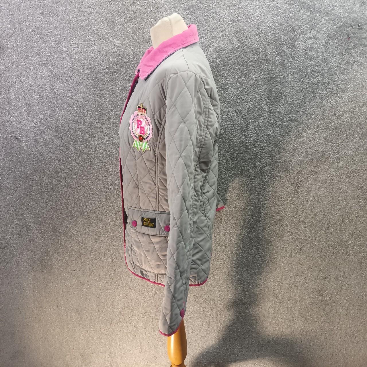 PAULS BOUTIQUE GREY PINK COAT QUILTED FARMER LOGO... Depop