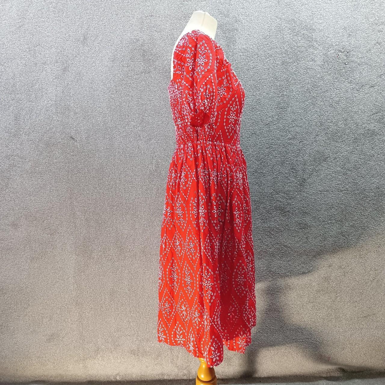 TU RED BRODERIE ANGLAIS MIDI DRESS BARDOT FLARE... - Depop