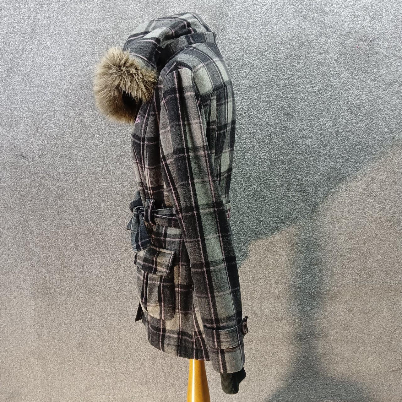 HENLEYS BLACK GREY PINK CHECKERED COAT TIE WAIST... Depop