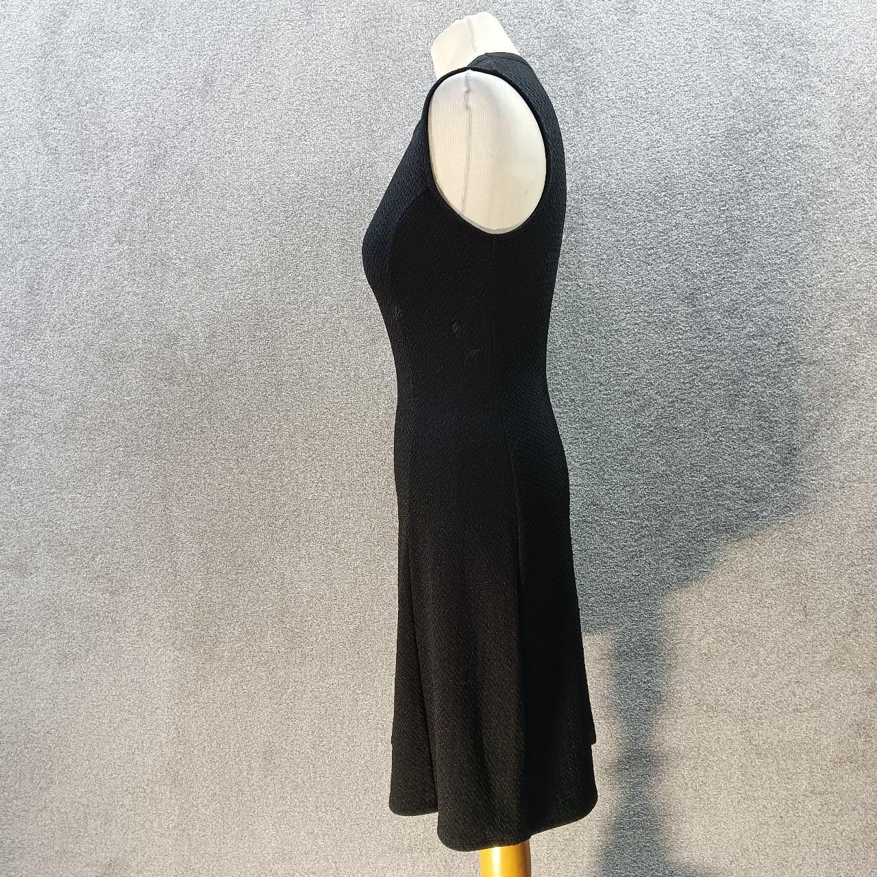 BLACK TEXTURED MIDI DRESS CREPE SLEEVELESS FLARE... - Depop