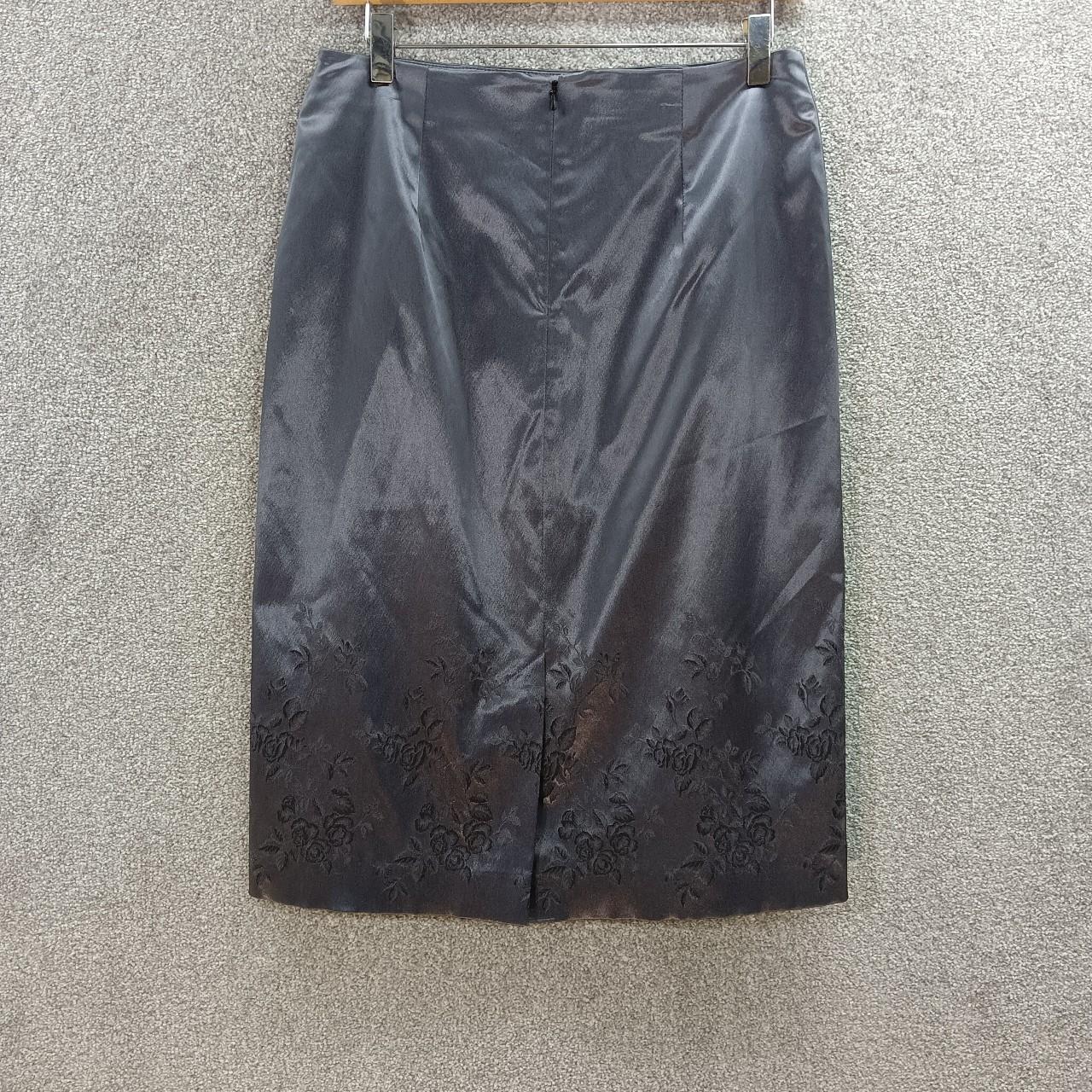 MONSOON GREY METALLIC SATIN MIDI SKIRT FLORAL... - Depop