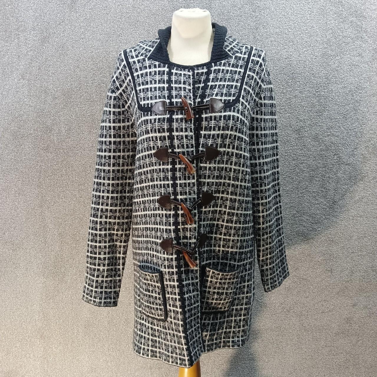 FRENCH CONNECTION BLACK GREY CHECKERED COAT LONGLINE... - Depop