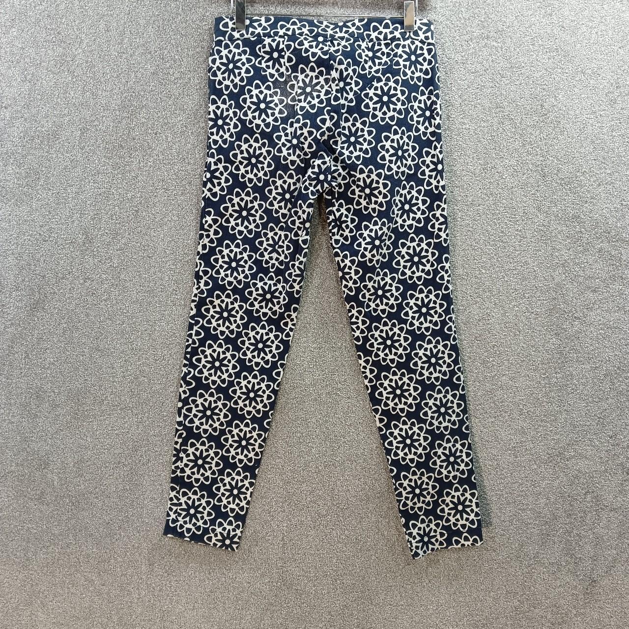 BRAKEBURN NAVY FLORAL SKINNY TROUSERS COTTON PRINT... - Depop