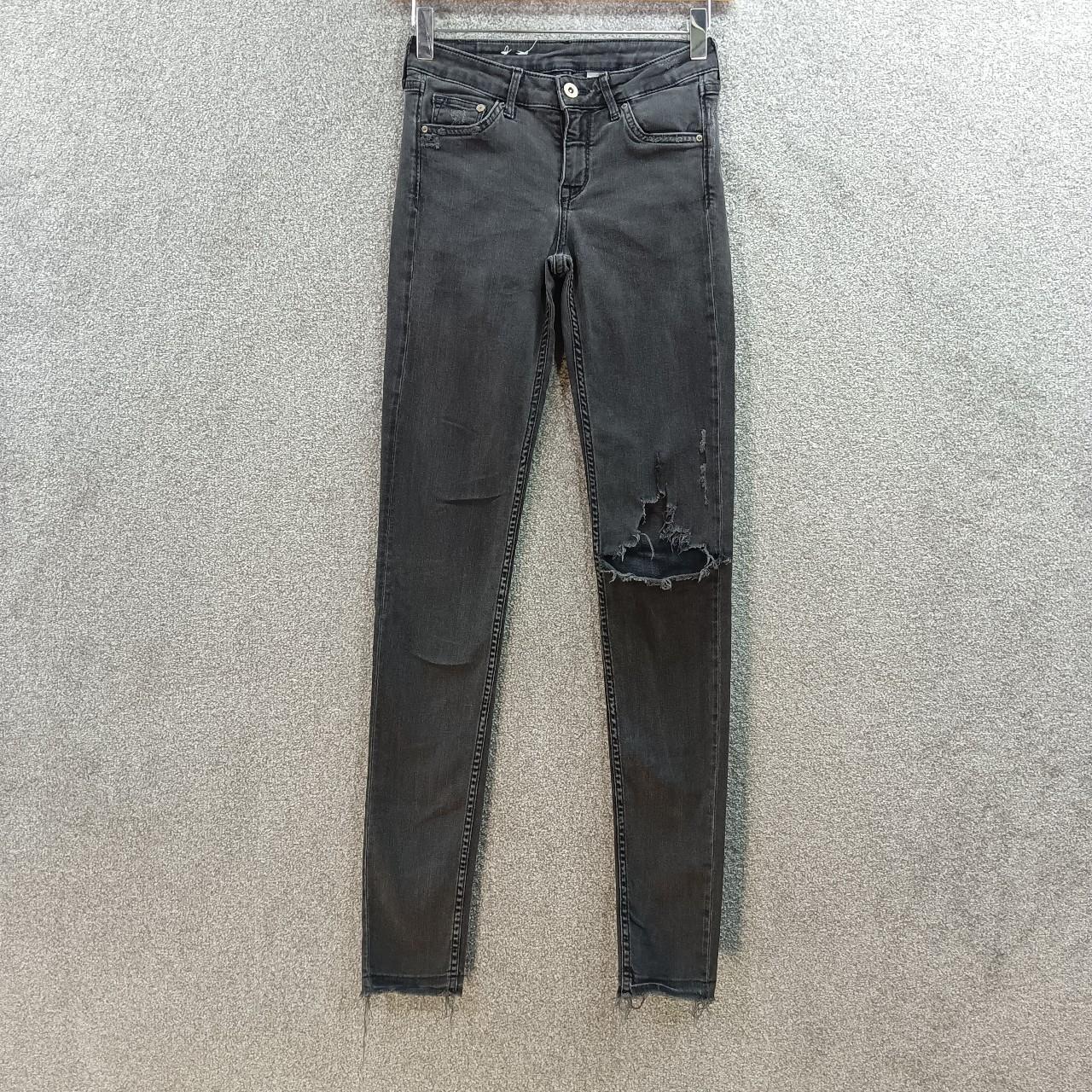 H&M DARK GREY SUPER SKINNY JEANS RIPPED DISTRESSED... - Depop