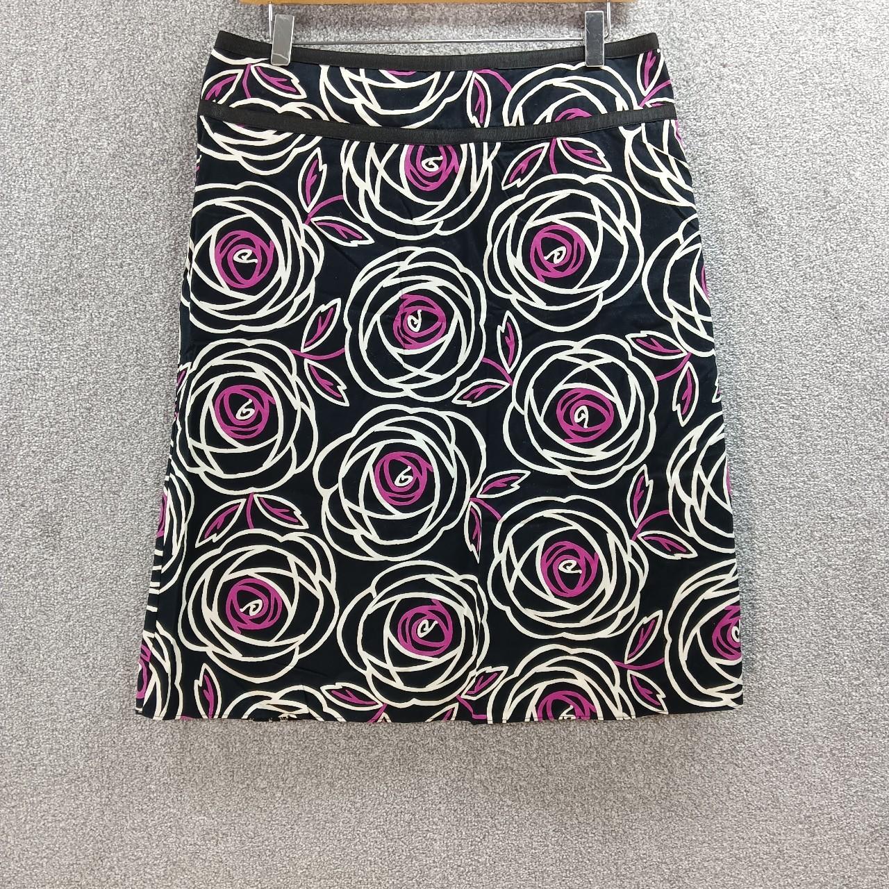 FLORENCE & FRED BLACK PURPLE FLORAL MIDI SKIRT ALINE... - Depop