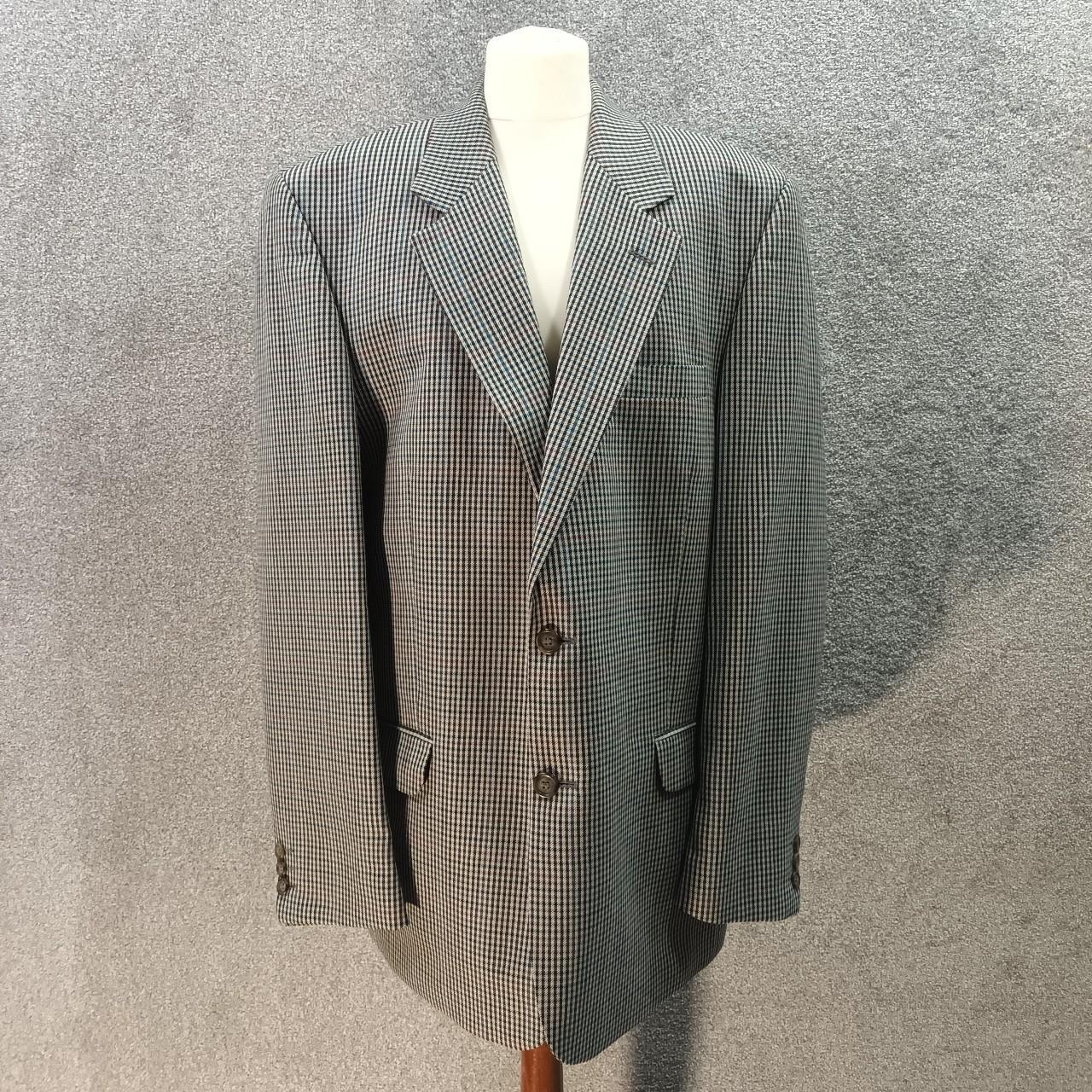 DEBENHAMS GREY GINGHAM BLAZER JACKET PURE WOOL BLUE... Depop