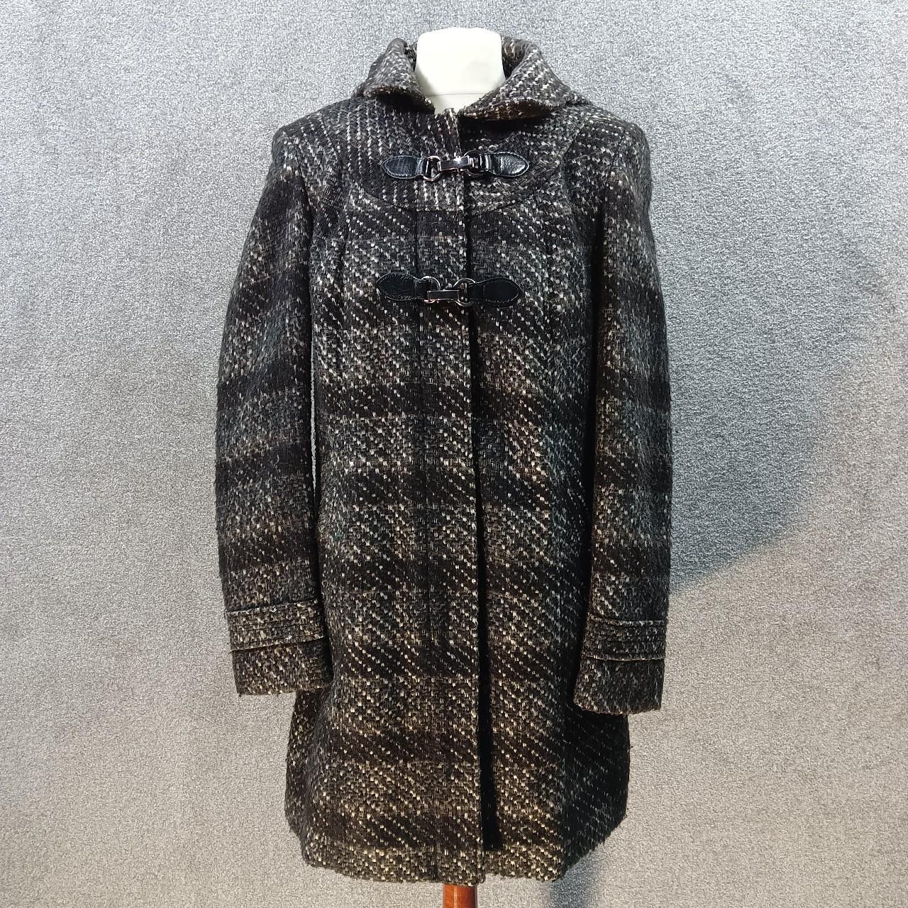 NEXT VINTAGE BLACK GREY WOOLY COAT LONGLINE TRENCH... - Depop