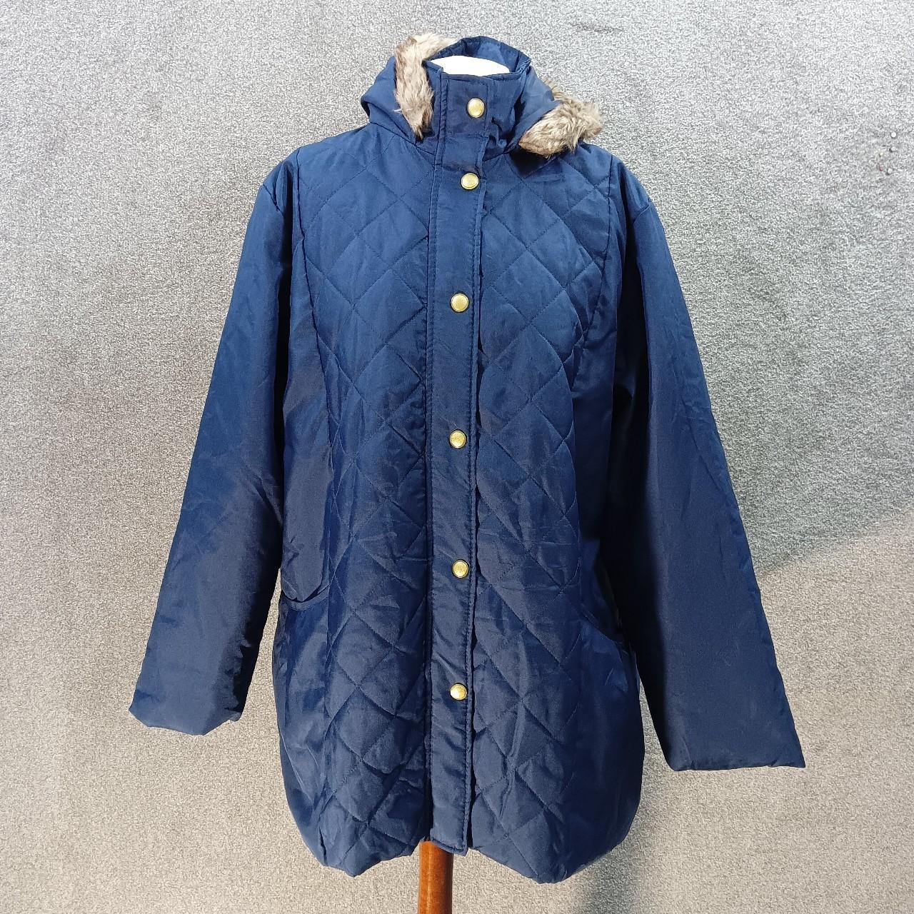 ANNE DE LANCAY NAVY LONGLINE COAT LIGHT PADDED... - Depop