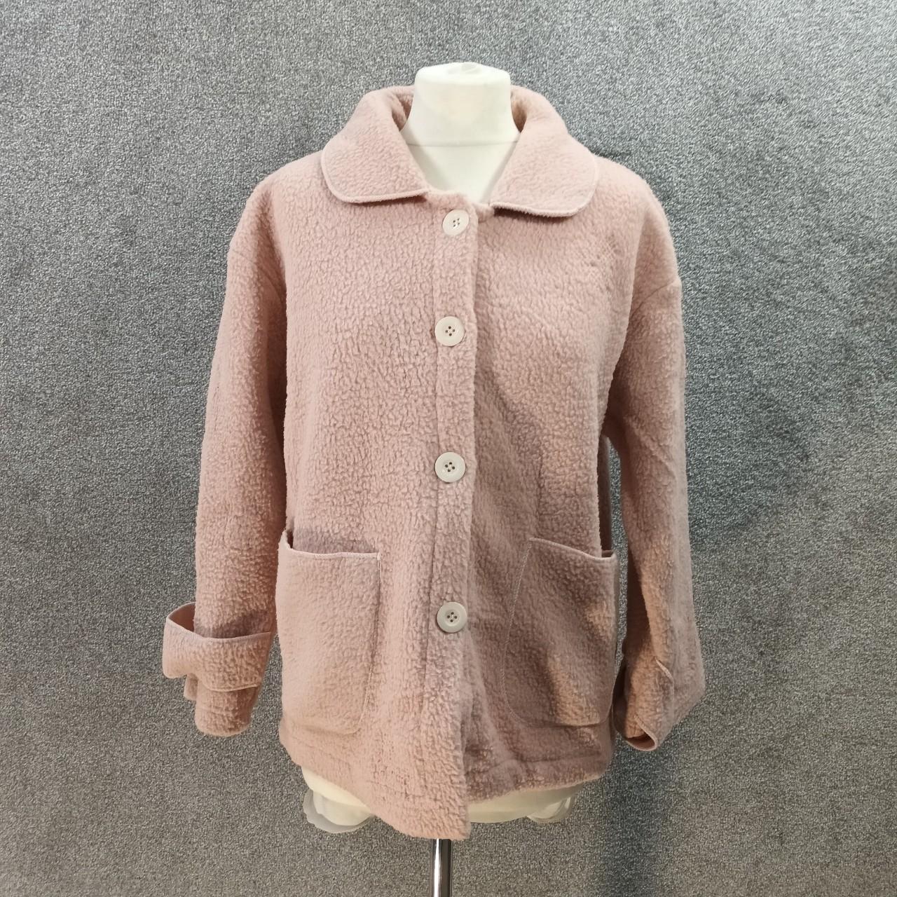 PINK WOOLY SHACKET THICK BUTTON UP JACKET CREAM... - Depop