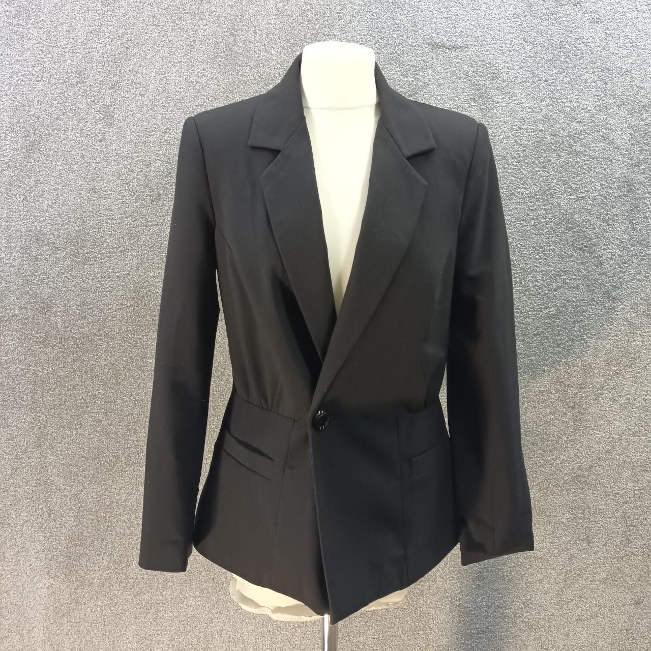 H&M BLACK BLAZER JACKET ONE BUTTON SHOULDER PAD... - Depop