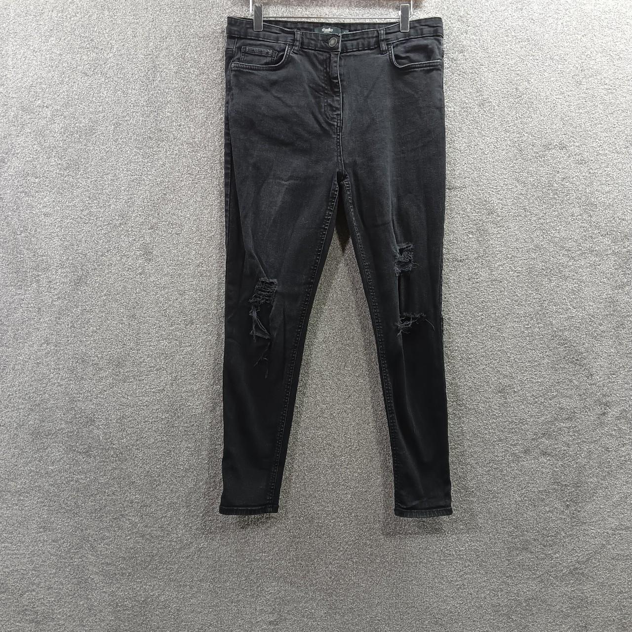 STUDIO BLACK DENIM SKINNY JEANS RIOOED DISTRESSED... - Depop