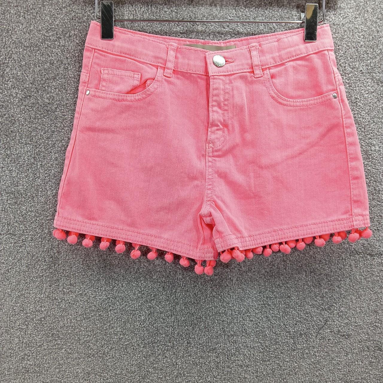 DENIM&CO NEON PINK DENIM SHORTS TASSLE BOBBLE HEM... Depop