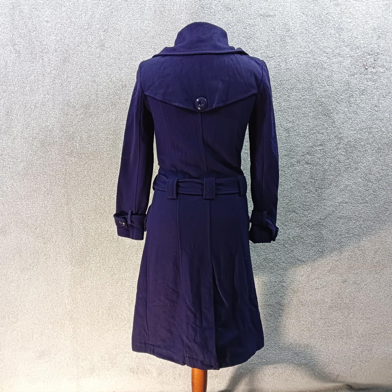 NAVY PURPLE LONGLINE COAT WOOLY TRENCH BUTTON UP... - Depop