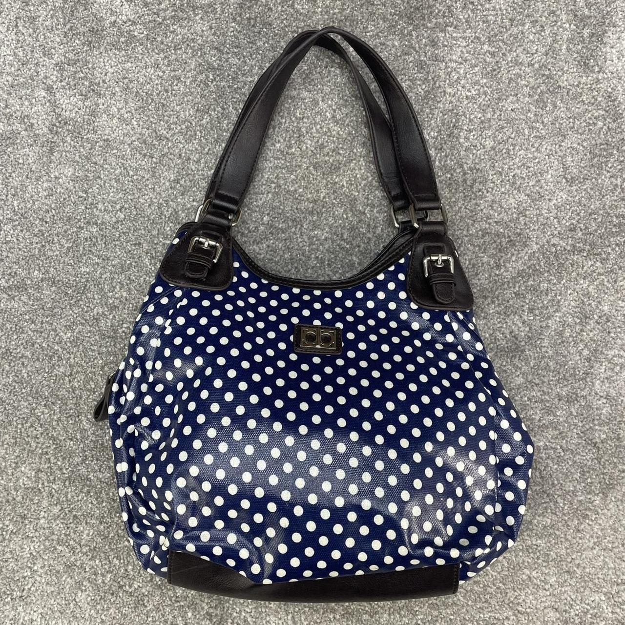 DEBENHAMS NAVY POLKADOT HANDBAG CANVAS SHOULDER BAG