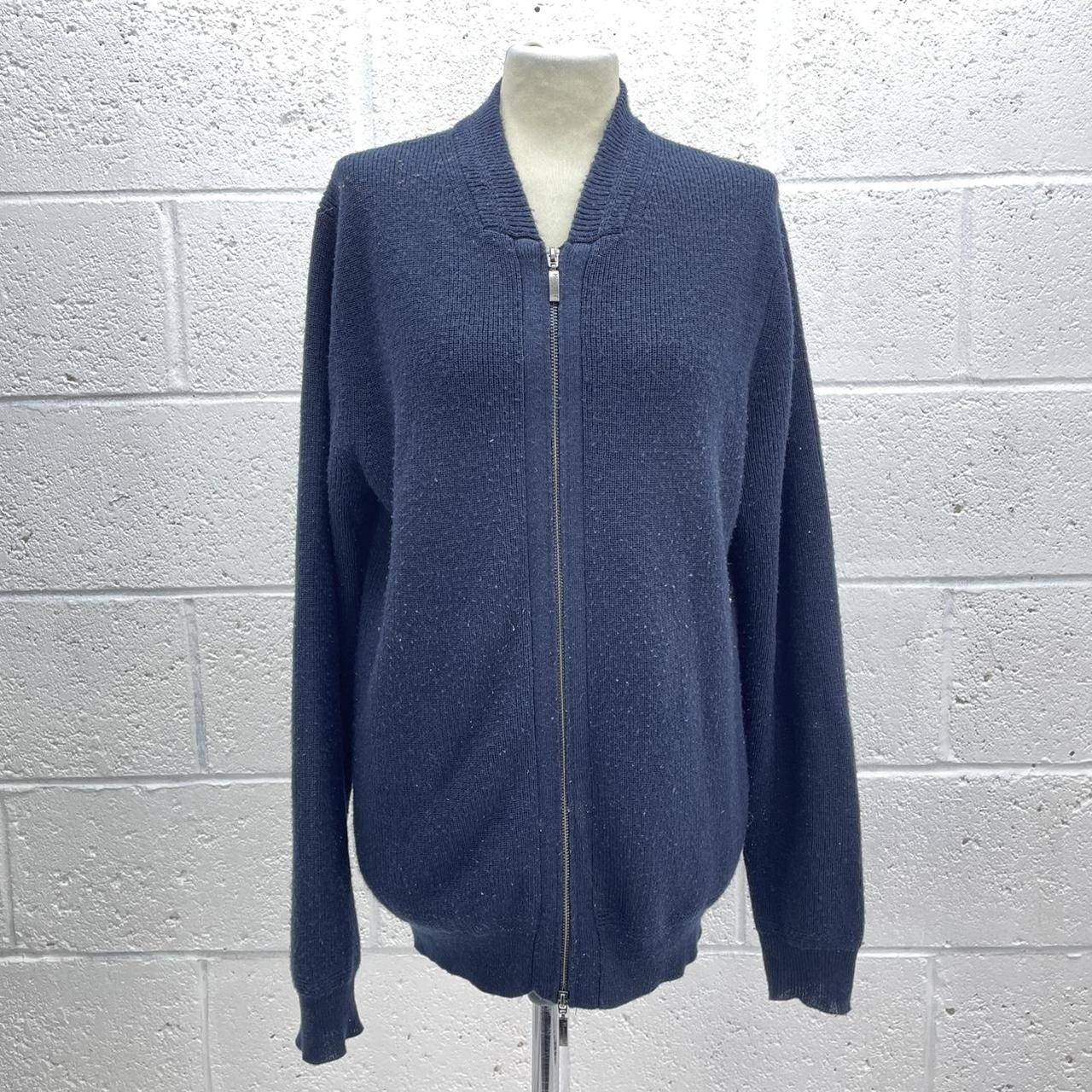 MONCRIEF NAVY KNITTED WOOL JACKET UK SIZE L PREMIUM... - Depop