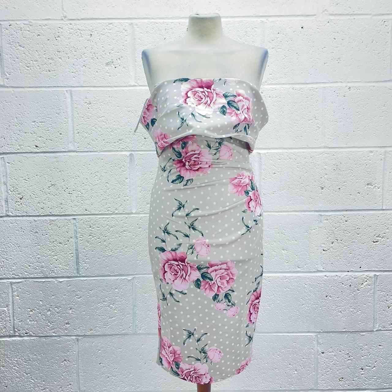 QUIZ GREY FLORAL BARDOT MINI DRESS BODYCON. Depop