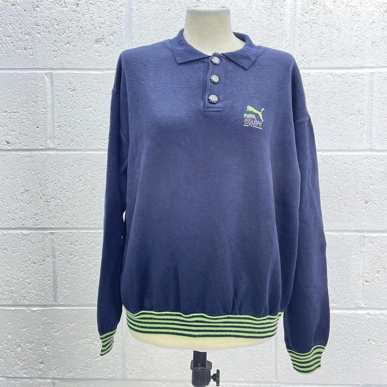 PUMA EQUIPE VINTAGE NAVY KNITTED TURTLENECK QUARTER... - Depop
