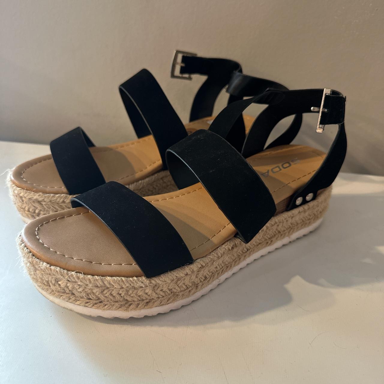 Soda ankle banded black womens espadrille flatform discount sandals