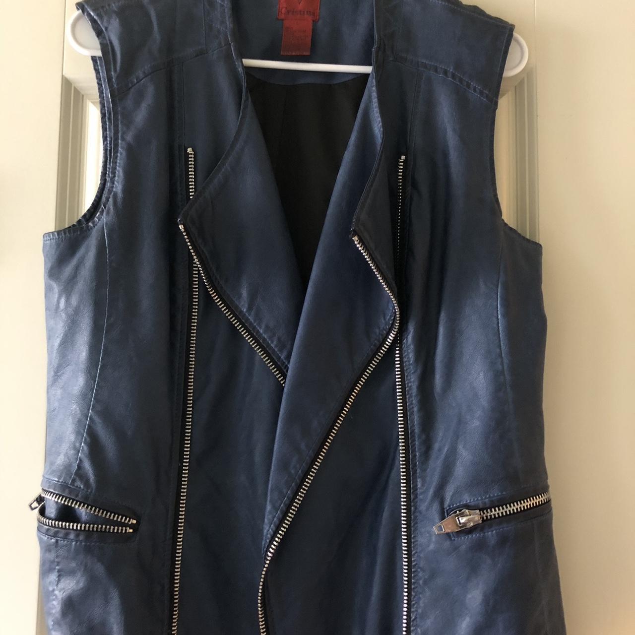 V Cristina Blue Vegan Leather Vest // Size: Large //... - Depop