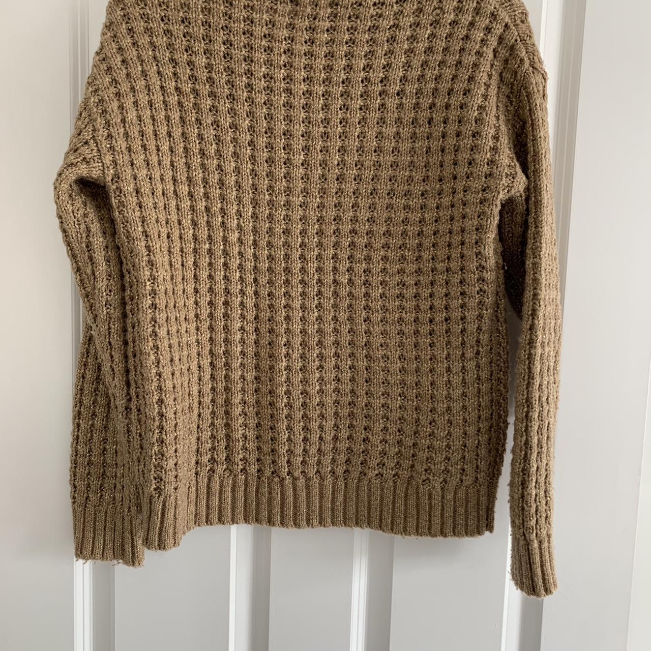 FatFace Wool Blend Metallic Tan Jumper Size 8 Length... - Depop