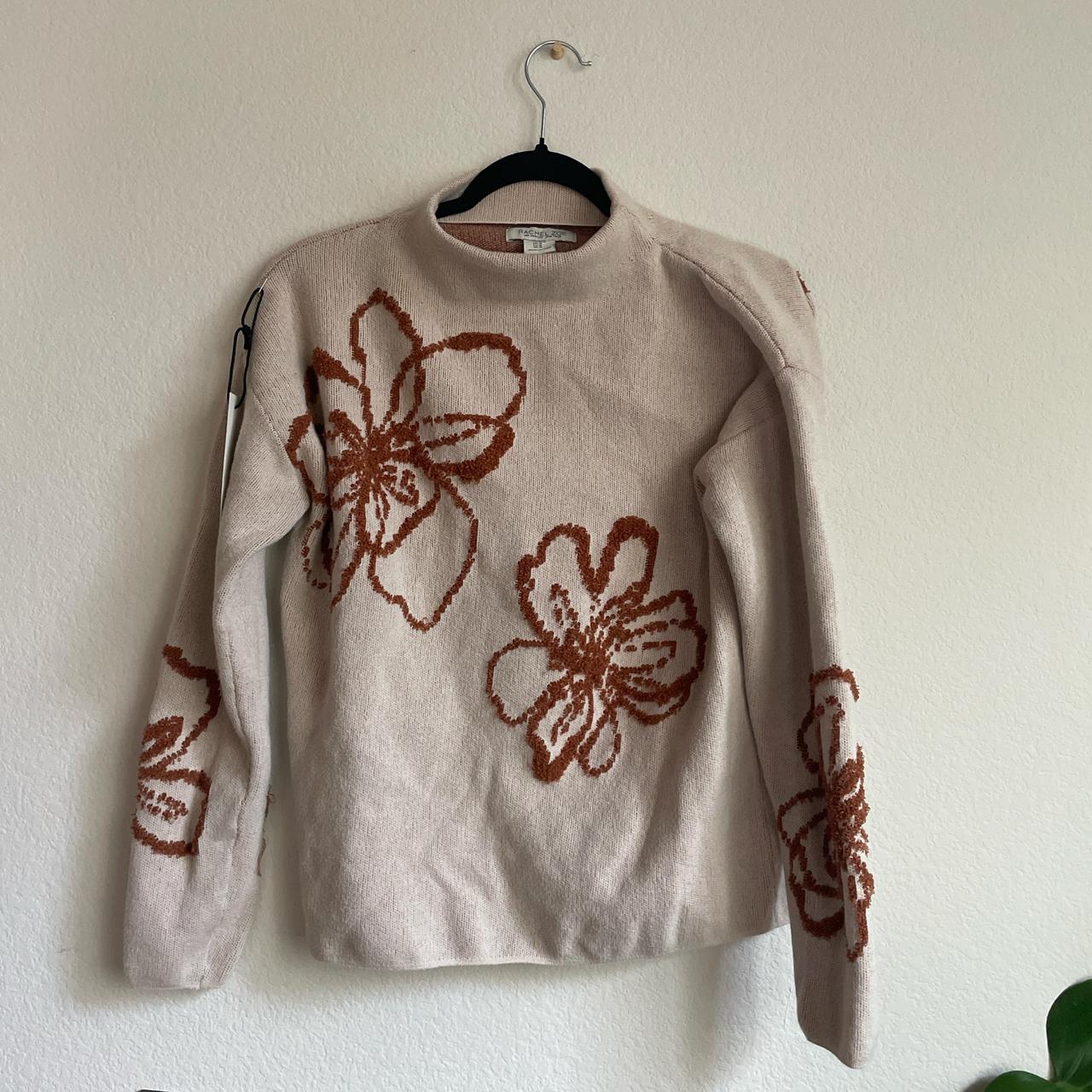 Rachel Zoe Women's Sweater - Tan/Brown - M – brown khaki tan floral doodle style knit …