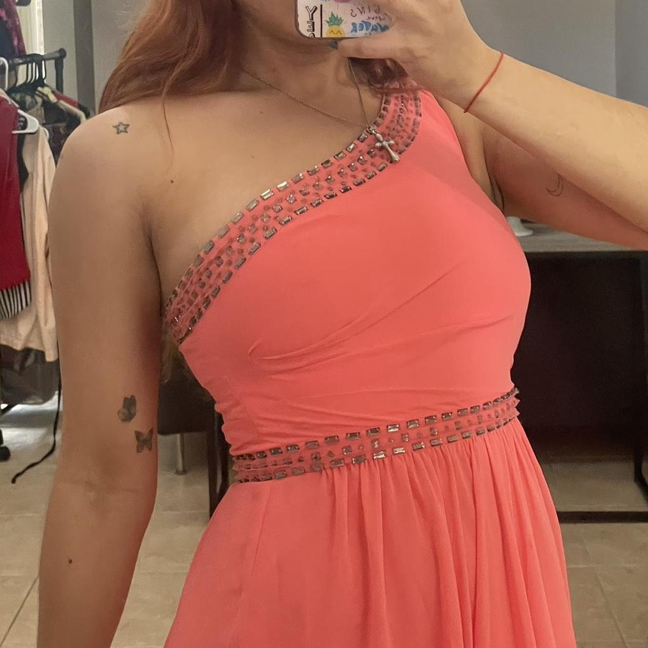 パーティードレス Daniele Coral One Shoulder Embellished Gown BCBGmaxazria Daniele Coral One Shoulder Embellished | Depop