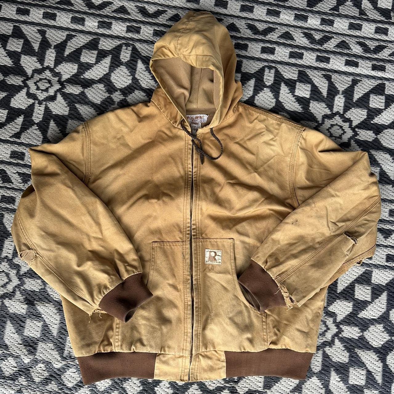 Carhartt style 90s vintage hooded jacket - Depop