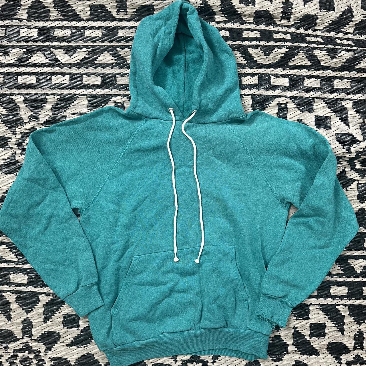 Vintage 90s turquoise teal blank hoodie - Depop