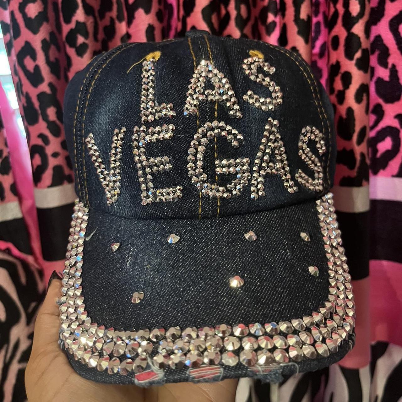 Las Vegas Rhinestone Black Denim Adjustable Hat