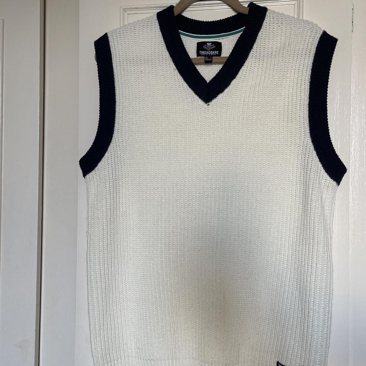 Threadbare Vintage White/Cream and Navy Blue Sweater... - Depop