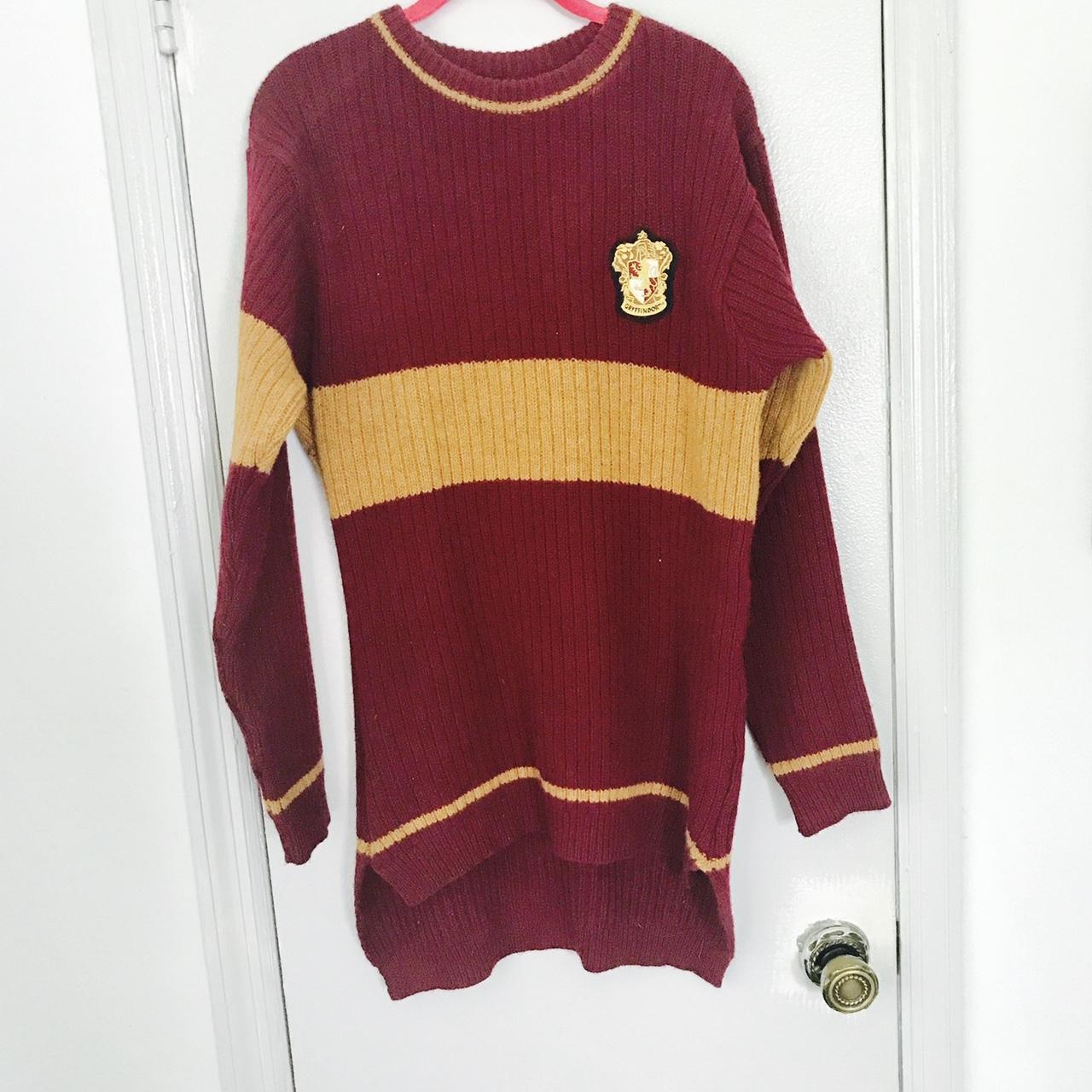 Harry Potter Womens Burgundy And Yellow Jumper Depop