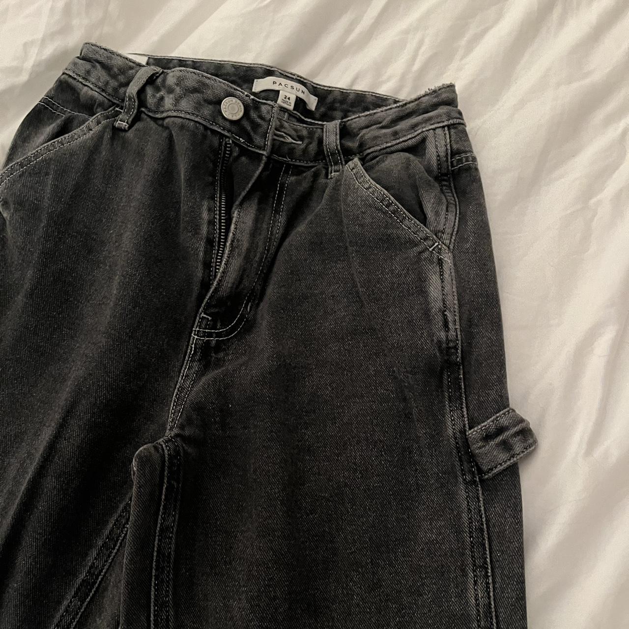 Black denim Pacsun cargo pants. Size 24. No damage. - Depop