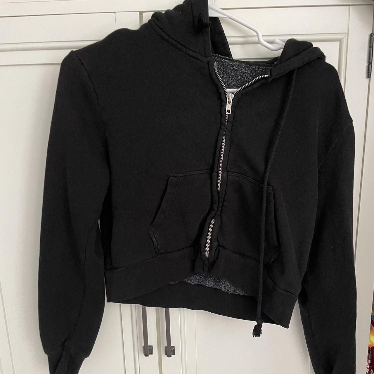 Brandy Melville black cropped zip up hoodie - Depop