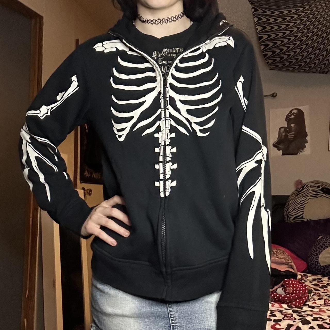 Small - GLOWS Hot Topic Skelton Hoodie Vest / newest 2010