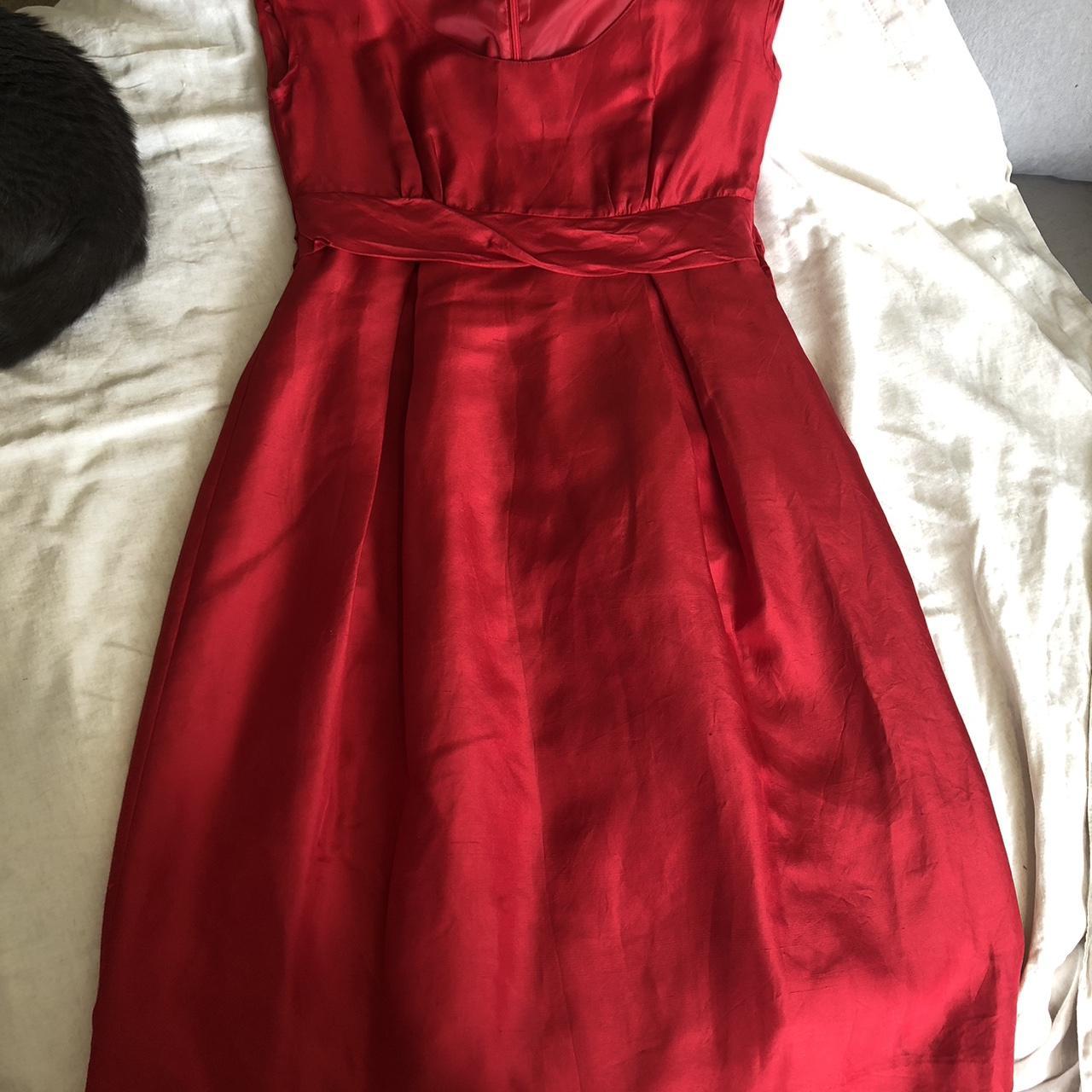 Red Basque silk dress, with tie up back, cinched... - Depop