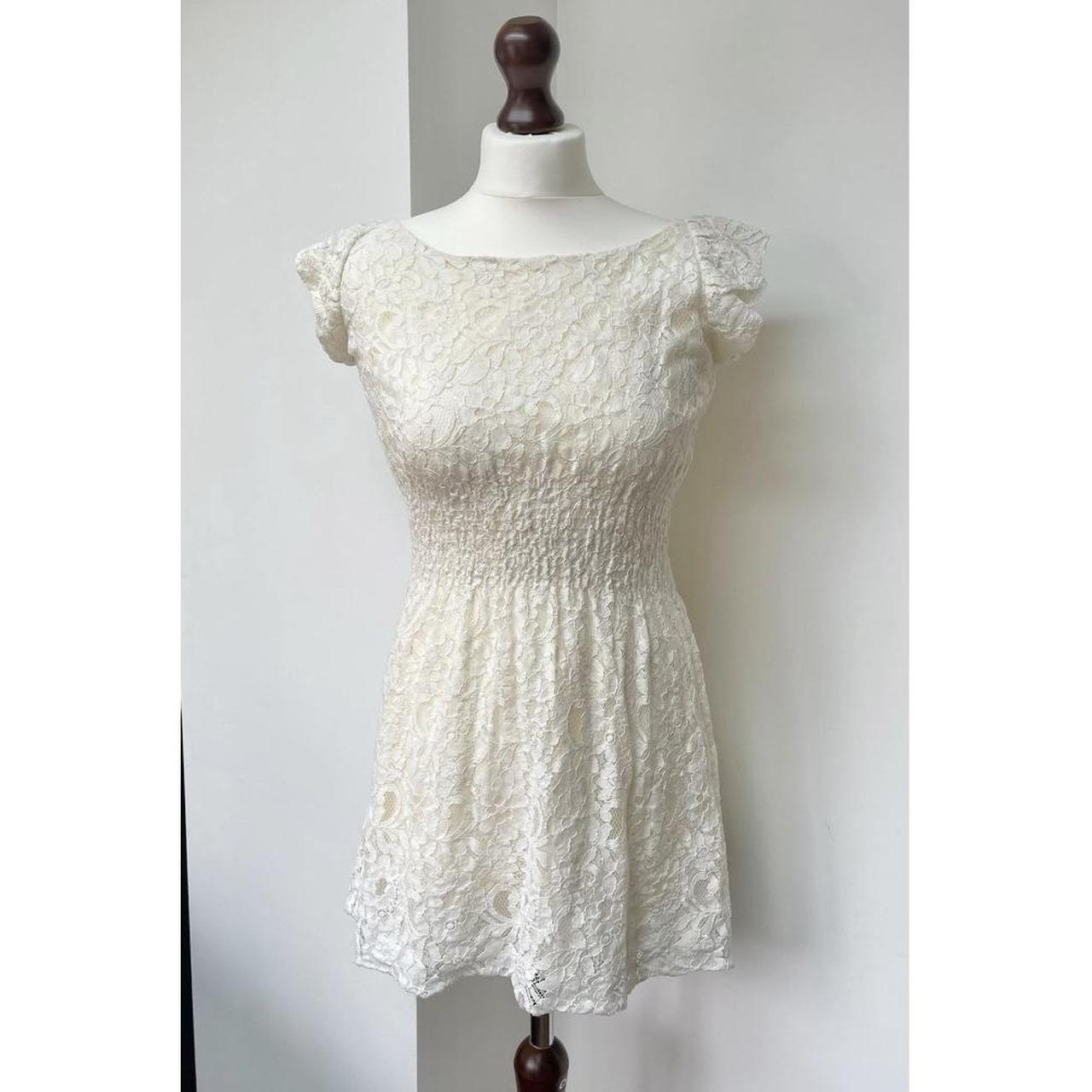 white lace cottage summer mini dress cream ivory... - Depop