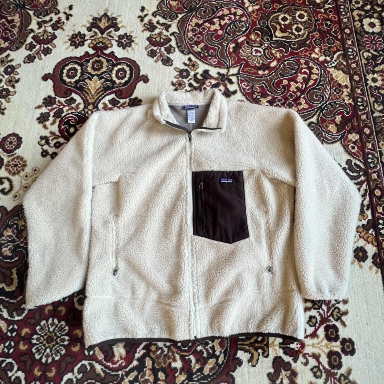 Patagonia Men's Cream and Brown Jacket Depop