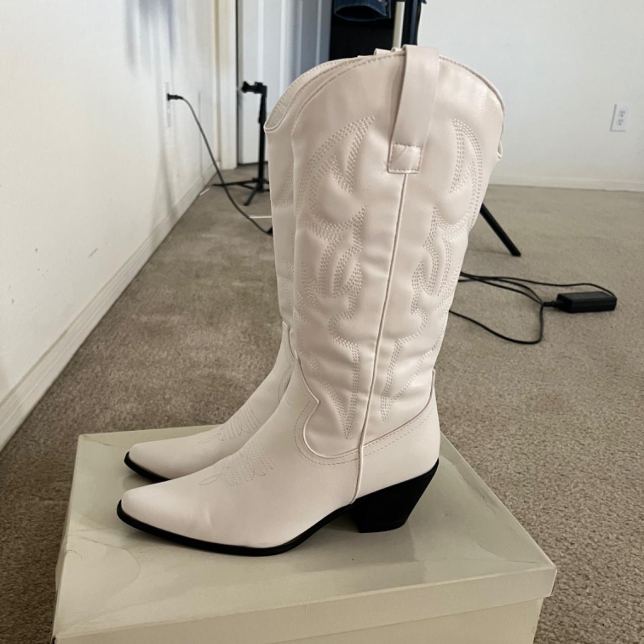 Princess Polly Women's White Boots Depop