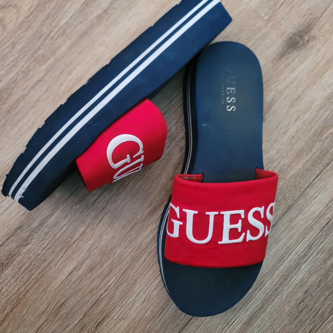 RED white and Blue GUESS platform slide sandals Depop