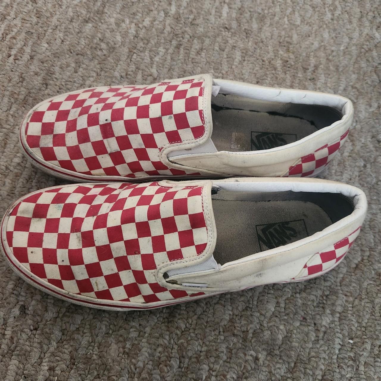 Red men's Checkered vans Worn men's Checkered vans.... - Depop