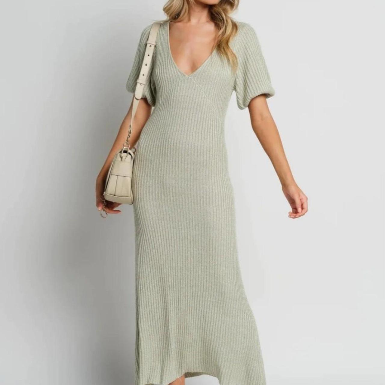 Apero Amalfi knit midi dress sage green Size XL... - Depop