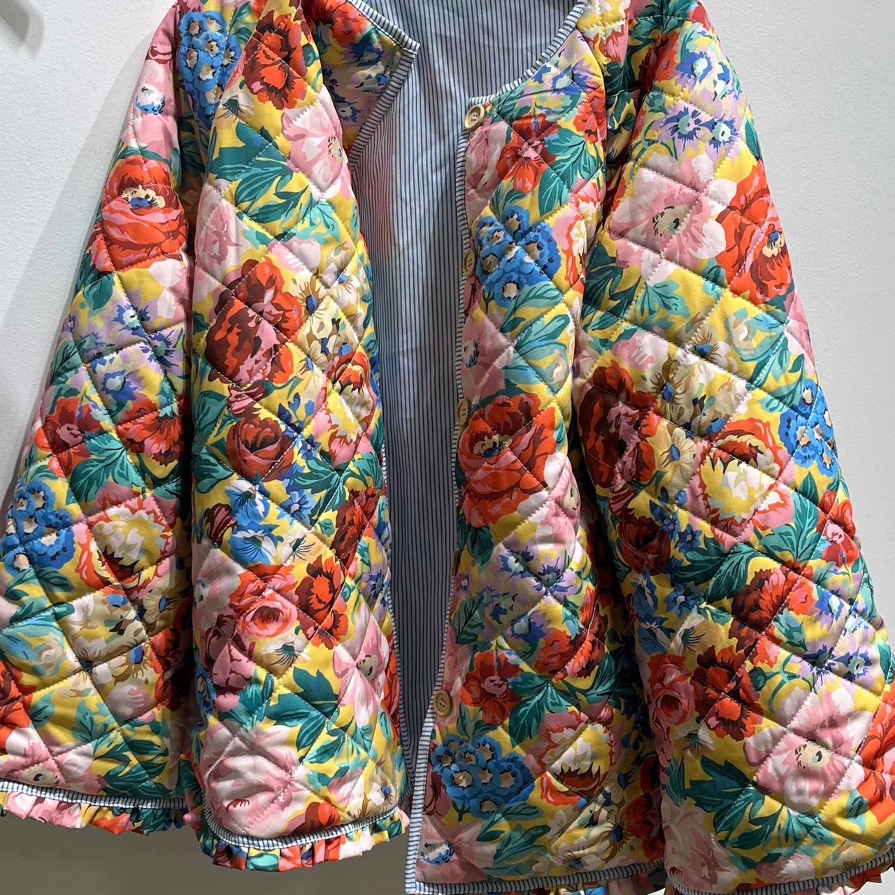 Vintage Contrast Colors Print Coats Jacket Casual... - Depop