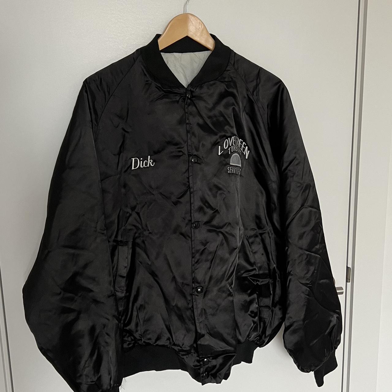BLACK SATIN BOMBER JACKET EMBROIDERED SOUVENIR WORK... - Depop
