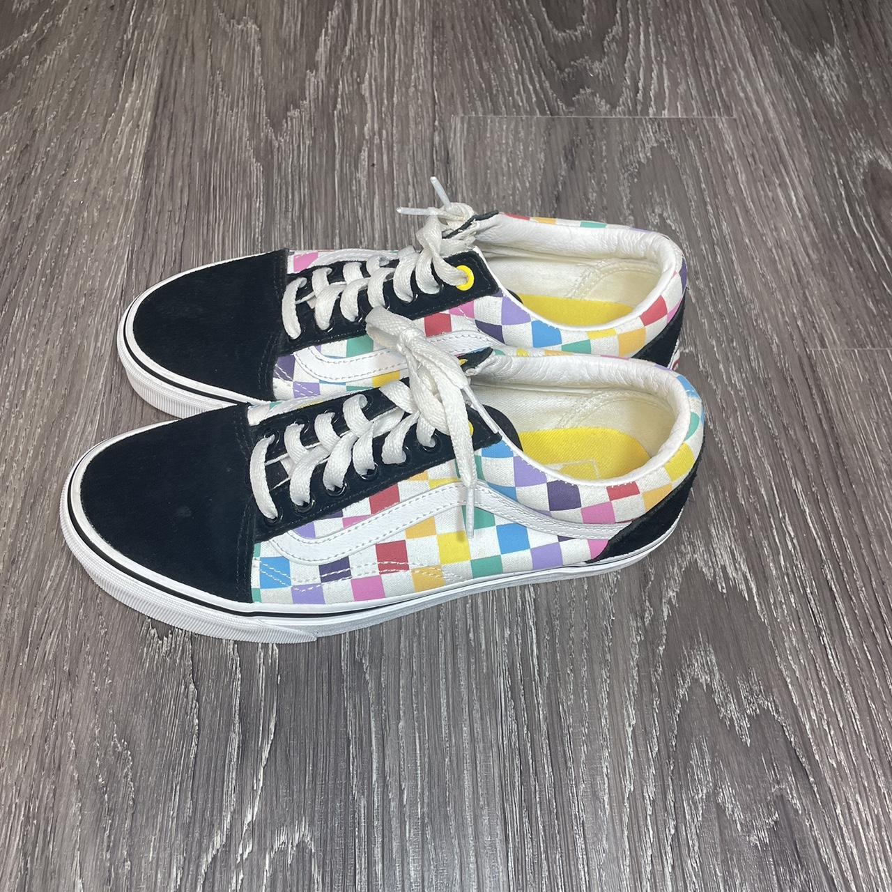 Vans Women s rainbow checkered Trainers Size 8. Depop